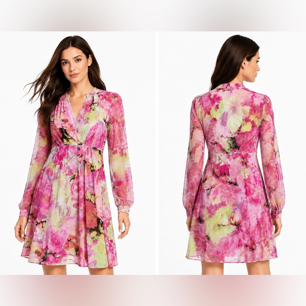BCBGMAXAZRIA Secret Garden Floral A-Line Dress NWT BC33167D Mesh Small Light